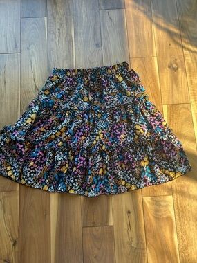 SHEIN Black Tiered Mini Skirt with Purple, Yellow, Blue, Pink Print